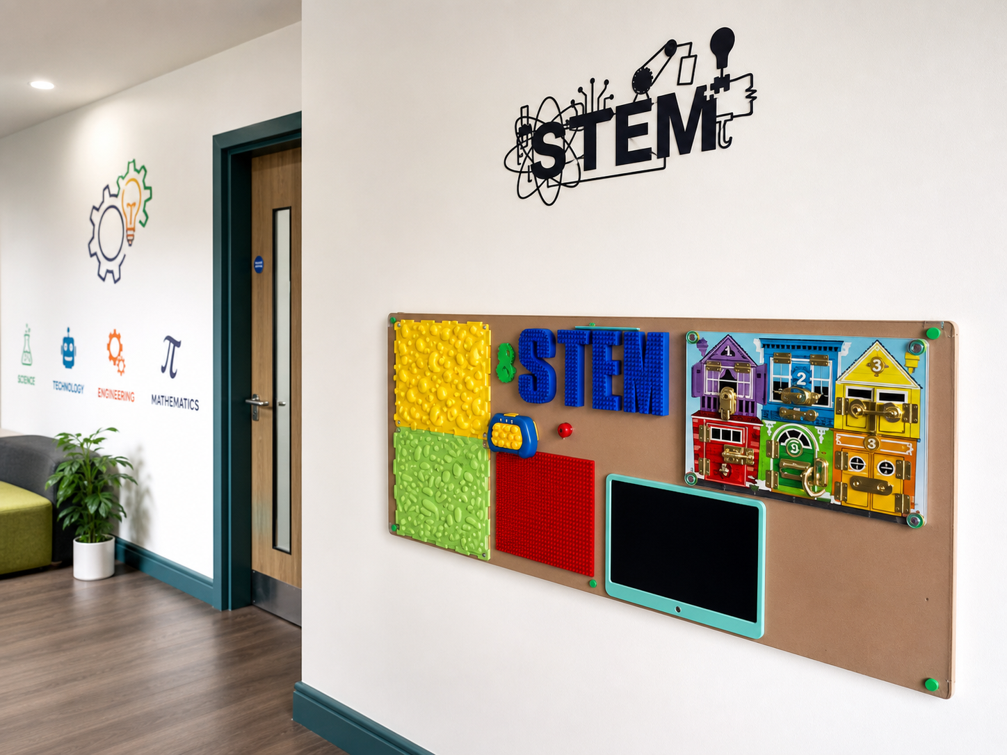 Interactive STEM learning wall inside the STEM Academy Ireland Tech Hub
